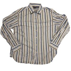 Michael By Michael Kors Mens Size XL Long Sleeve Blue Striped Button Down Shirt